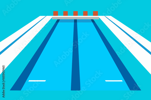 Abstract geometric highway illustration with red lights and blue lanes