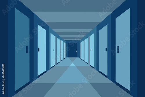 Endless hallway with doors vector illustration endless corridor with many doors minimalist art