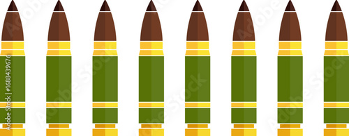 Flat vector illustration of military ammunition bullets isolated on transparent background. Suitable for war, defense, army, combat, and weapon design concepts.