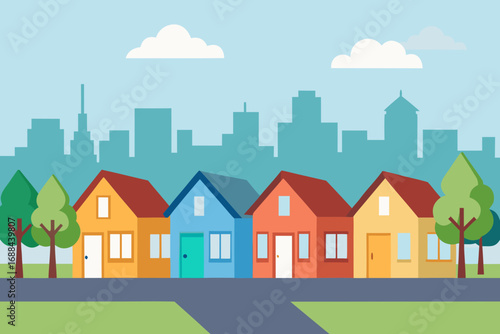 Charming suburban houses vector illustration colorful homes in a peaceful neighborhood scenery