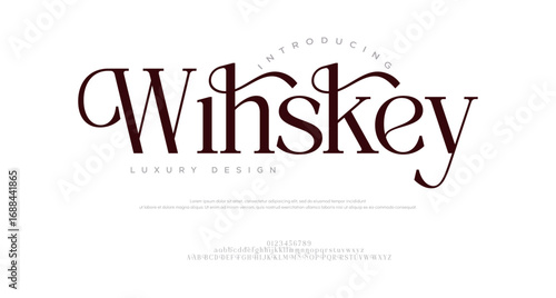 Whiskey  Luxury font alphabet logo. Typography beautiful fashion elegant classic letters serif italic fonts decorative wedding vintage blossom logos. vector illustration
