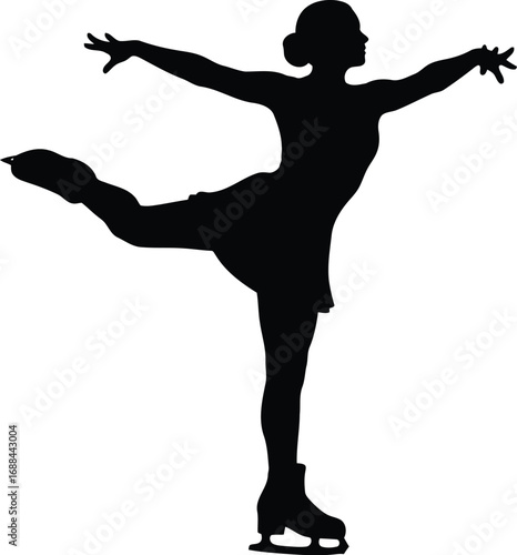 Silhouette of a female figure skater performing an artistic pose on ice vector