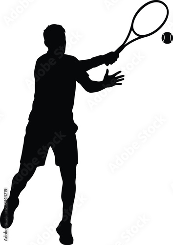 Silhouette of a male tennis player in action hitting a forehand during a match on a plain background vector