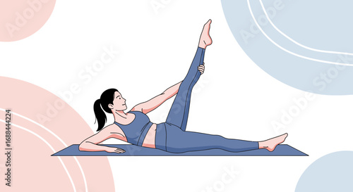 A Young Woman Demonstrates Yoga Exercises On A Yoga Mat, Promoting Fitness And Well-being