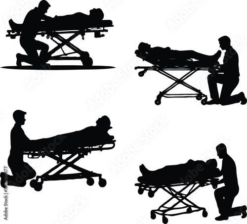 Medical Team Silhouette with Patient Care