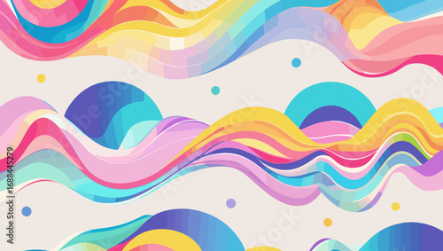 Colorful abstract waves and circles creating a vibrant, dynamic pattern