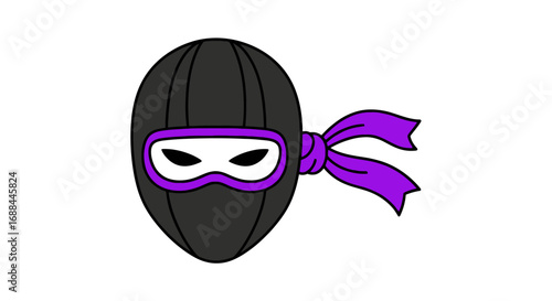 Cartoon Black Ninja Mask with Purple Headband and Eye Trim.