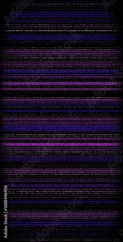 Horizontal lines in shades of purple, blue, and grey are interspersed with pixelated static across a dark background. The visual creates a textured and chaotic effect