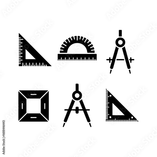 Geometric drafting tools set mathematical instruments set including ruler protractor compass and square for technical drawing and education projects vector
