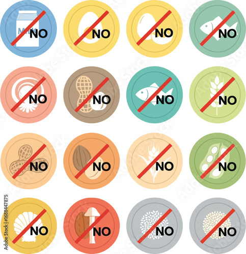Set of prohibition symbols for unhealthy foods and bad habits icons flat design vector