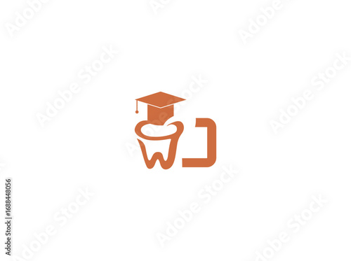 Adobe IllustraVector logo design of dental health with a graduation cap symbolizing education and knowledge. Tooth icon represents oral care, dentistry, and dental clinic. Modern minimalisttor o