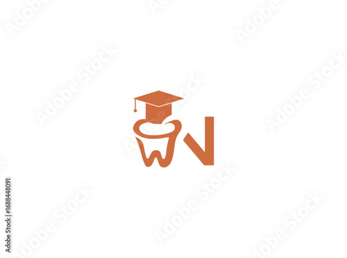 Adobe IllustraVector logo design of dental health with a graduation cap symbolizing education and knowledge. Tooth icon represents oral care, dentistry, and dental clinic. Modern minimalisttor n