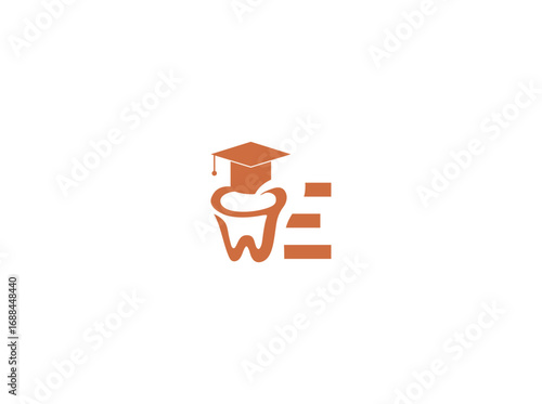 Adobe IllustraVector logo design of dental health with a graduation cap symbolizing education and knowledge. Tooth icon represents oral care, dentistry, and dental clinic. Modern minimalisttor e
