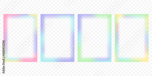 Abstract gradient frame. Cute vector blurred border. Vector glowing template. Girly light neon pastel decorative element for poster. Minimal Y2k set of rectangles.