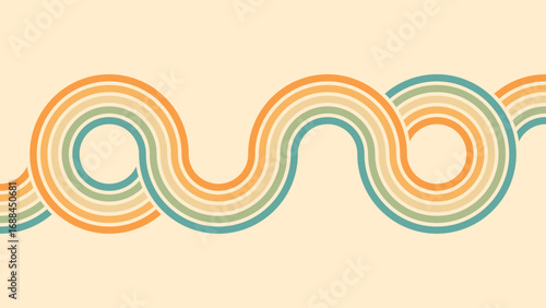 Abstract background of rainbow groovy Wavy Line design in 1970s Hippie Retro style. Vector pattern ready to use for cloth, textile, wrap and other.