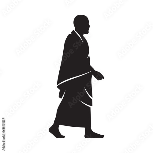 Vector art of silhouette of a buddhist monk walking
