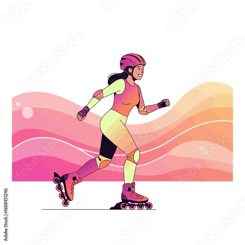 Energetic Roller Skater Gliding Across Vibrant Abstract Backdrop for Fun and Fitness Activities