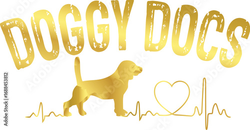 Golden Doggy Docs Logo Displaying Canine Affection and Medical Expertise, with Stylish Font and Heartbeat Design, a Symbol of Veterinary Excellence and Compassionate Pet Care