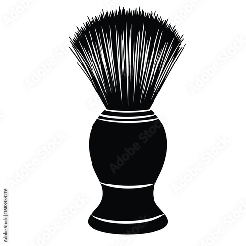 Black shaving brush with white bristles and stripes