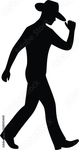 Silhouette of a person in a hat tipping it off isolated on transparent background