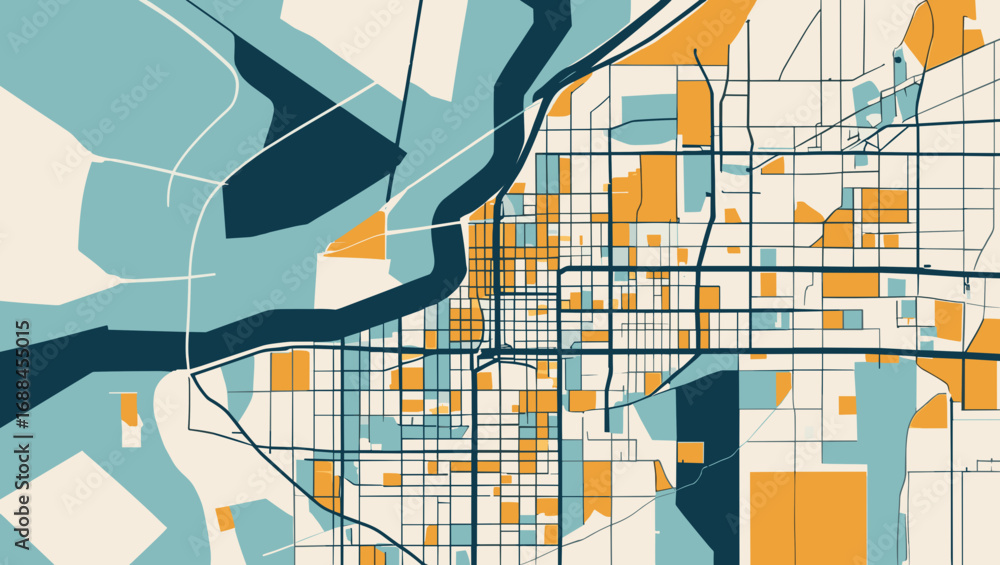 Obraz premium Abstract city map design showcasing streets and land use with a modern color palette
