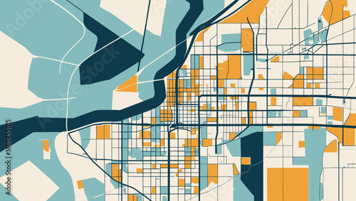 Abstract city map design showcasing streets and land use with a modern color palette