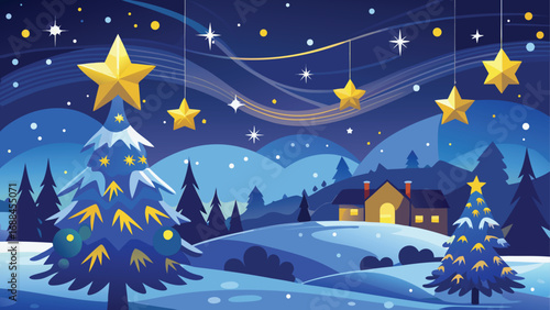 A magical winter night landscape with a Christmas theme