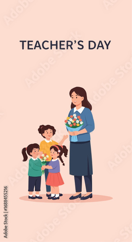 Joyful Teacher's Day celebration as students present heartfelt floral gifts to their beloved educator