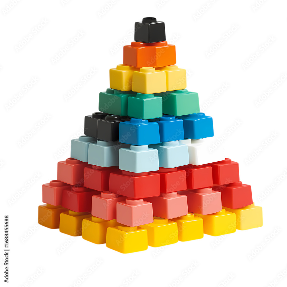 Fototapeta premium Pyramid stack of pastel building blocks isolated on transparent background