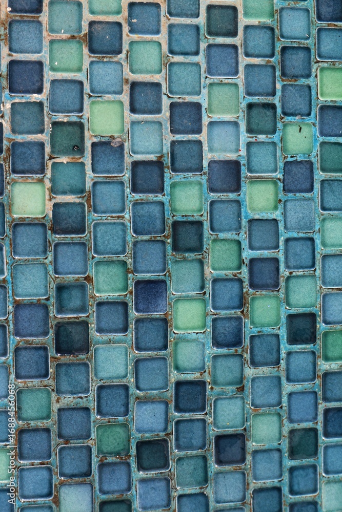 Fototapeta premium Close up of blue modern mosaic for modern architecture. blue tiles background