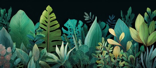 Lush, vibrant tropical foliage border