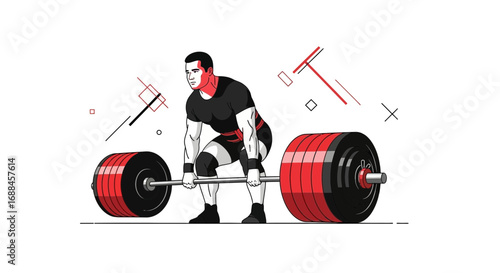Weightlifter Performing Deadlift Exercise With Heavy Barbells In A Modern Graphic Style