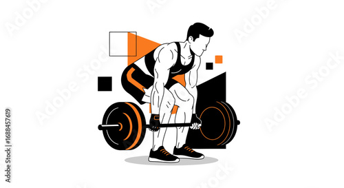 Weightlifter Performing Deadlift, Illustration Showing Strength, Determination, And Fitness