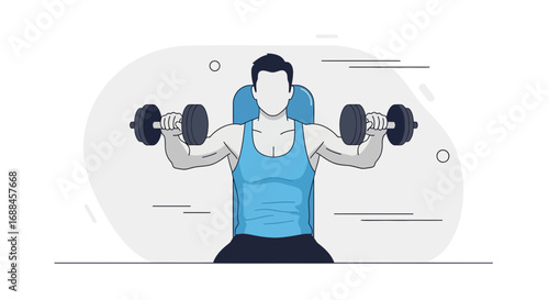 Weightlifting Champion Demonstrating Strength Training with Dumbbells in a Clean Illustration