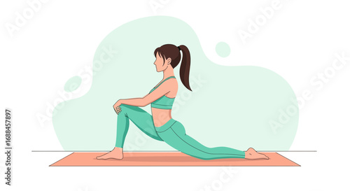 Woman Doing Yoga Exercise, Stylish Fitness Pose, Wellness and Body Flexibility at Home