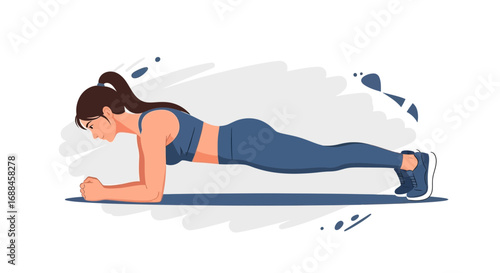 Woman Performing a Plank Exercise for Strengthening Core and Shaping a Healthy Physique