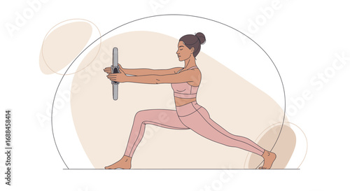 Woman Performing Exercise with Pilates Ring in Activewear Illustrated Vector Design