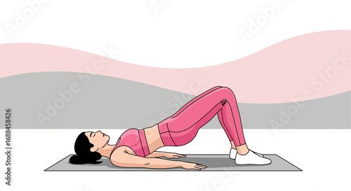 Woman Performing Glute Bridge Exercise On Mat, Fitness And Healthy Lifestyle.