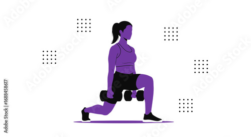 Woman Performing Lunges Exercise With Dumbbells: Fitness And Wellness Concept Illustration
