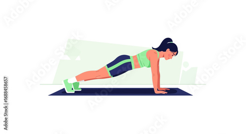 Woman Performing Plank Pose Illustrated In A Flat Design For Fitness And Exercise