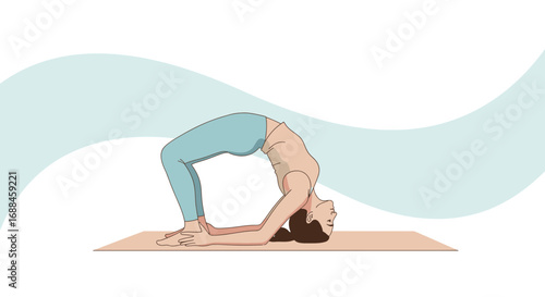 Woman Performing Yoga Pose Bridge, Promoting Health, Stretching, and Flexibility in Art