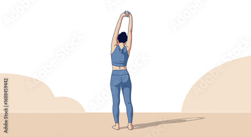 Woman Stretching Arms Skyward After Practicing Exercise In Modern and Appealing Style