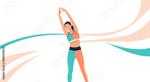 Woman Stretching Body While Exercising In Fitness Costume Abstract Art Design Illustration