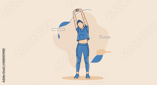 Woman Stretching Under The Blue Light, Doing Exercise To Improve Health, Workout