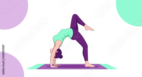 Yoga Practitioner in the Wheel Pose on a Yoga Mat with Artistic Geometric Shapes
