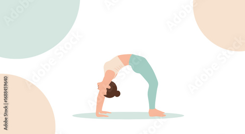 Yoga Session: Female Doing The Wheel Pose on a Light Yoga Mat, Minimal Pastel Background