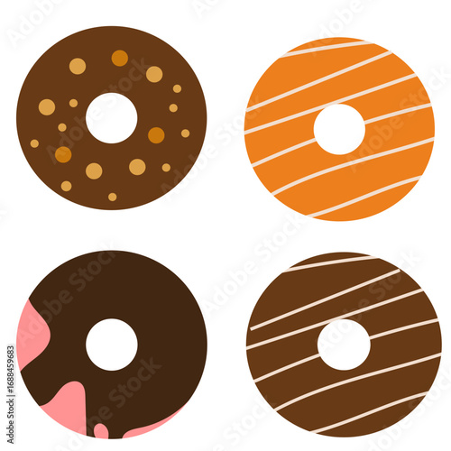 Glazed donuts set, sweet dessert, assorted donuts