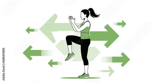 Young Woman Exercising Among Directional Arrows For Healthy Lifestyle Concept