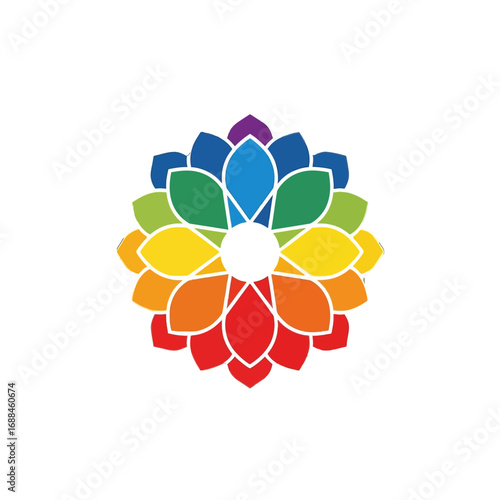 Vibrant rainbow lotus flower logo on white background