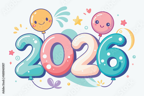 Cute balloons forming the year twenty six numbers happy
